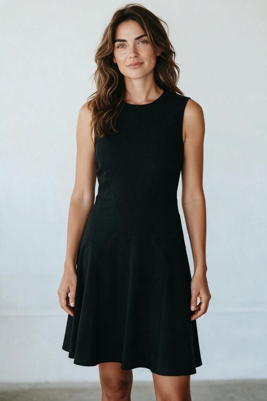 A6 Auth DIANE VON FURSTENBERG Black Fit And Flare Tailored Seaming Dress Size 2